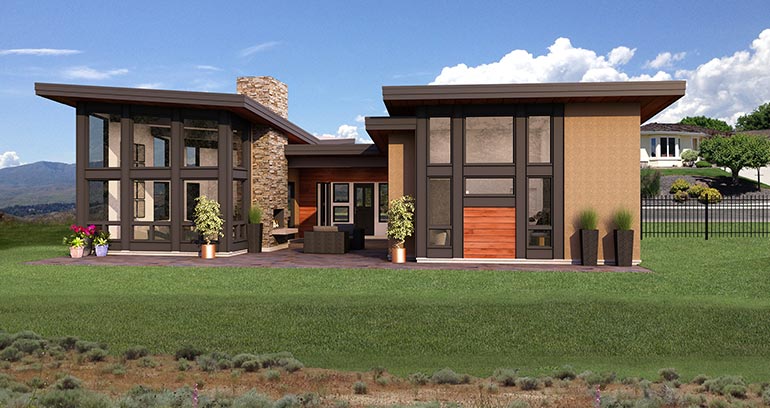 The Alexander floor plan features a court yard, modern rooflines, and large window groupings.