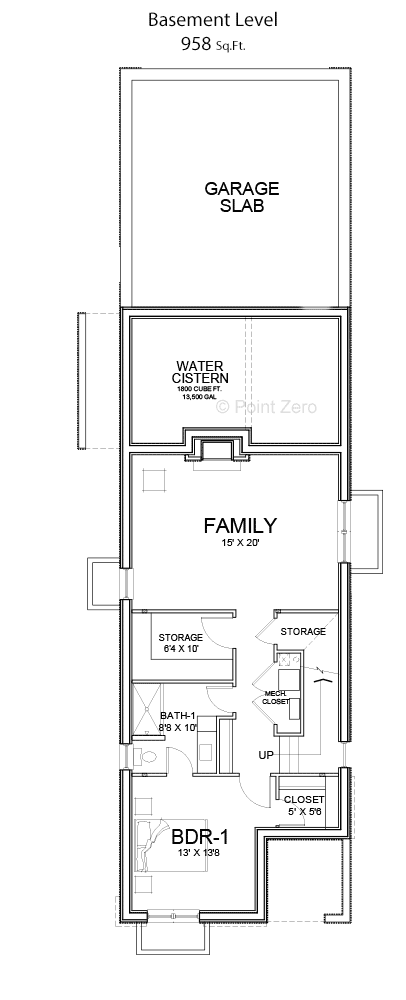 Basement floor plan of the Baldwin, high performance home design