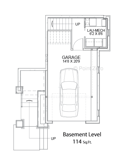 The Berkely modern floor plan's basement level is a garage.